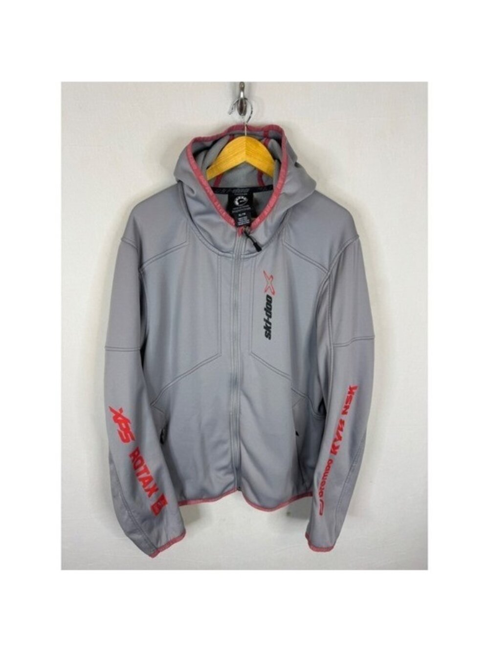 Ski-Doo BRP Gray Softshell Fleece Lined Hoodie Jacket Rotax Brembo Mens XL